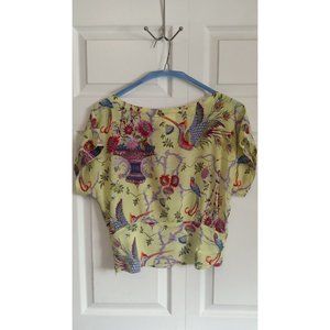 Maeve by Anthropologie 100% Silk Green peacock print blouse